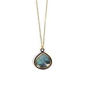 NEW - Boho Chic 18K Gold Vermeil & Oxidized Silver Genuine Labradorite Necklace